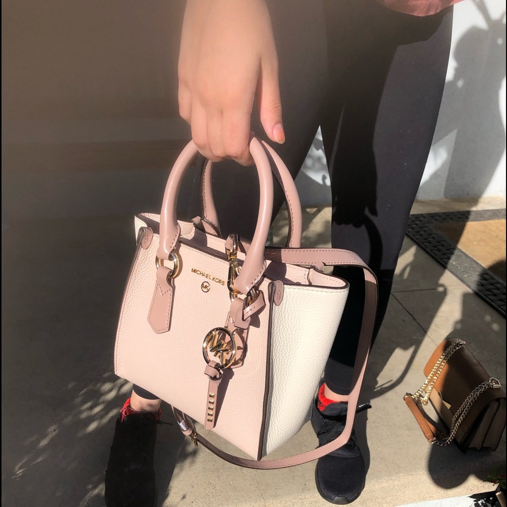 Michael Kors Kris Small Color-Block Pebbled Leather Satchel Pink One Size